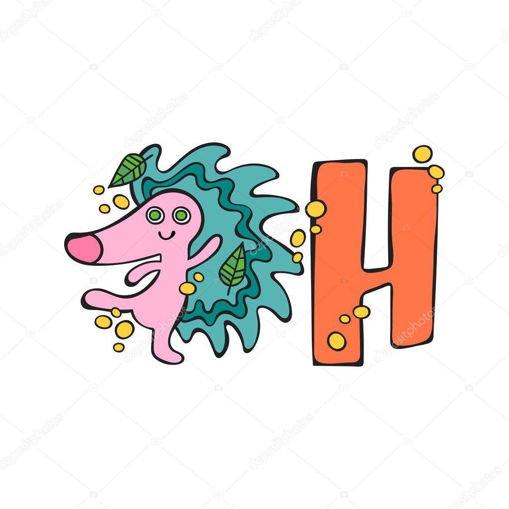English letter H. Hedgehog. Isolated vector object on white background.