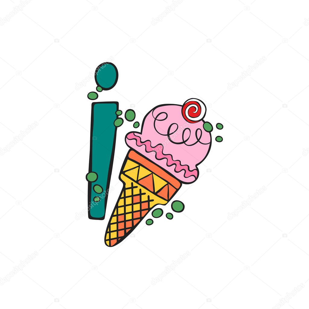English letter I. Ice cream. Isolated vector object on white background.