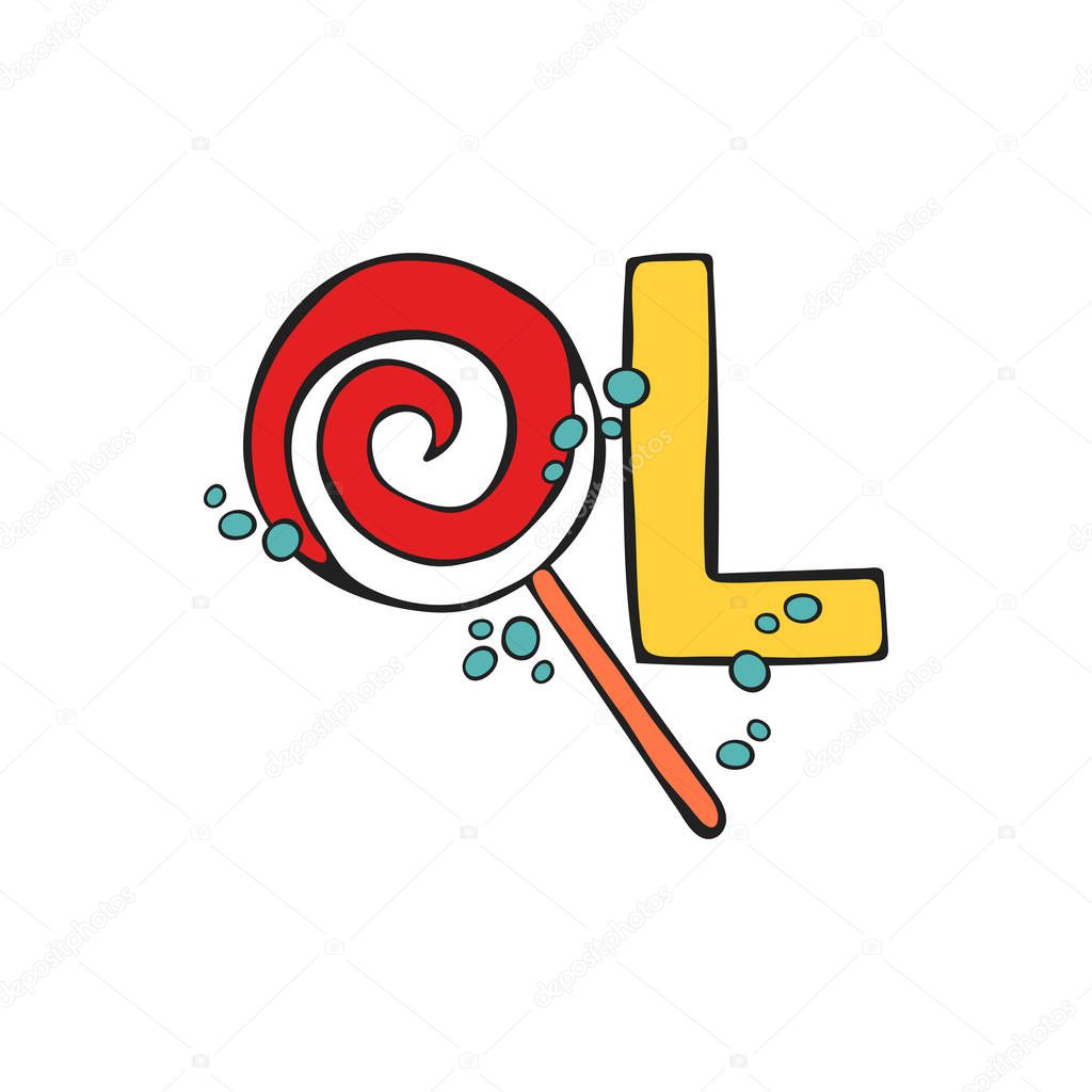 English letter L. Lollipop. Isolated vector object on white background.