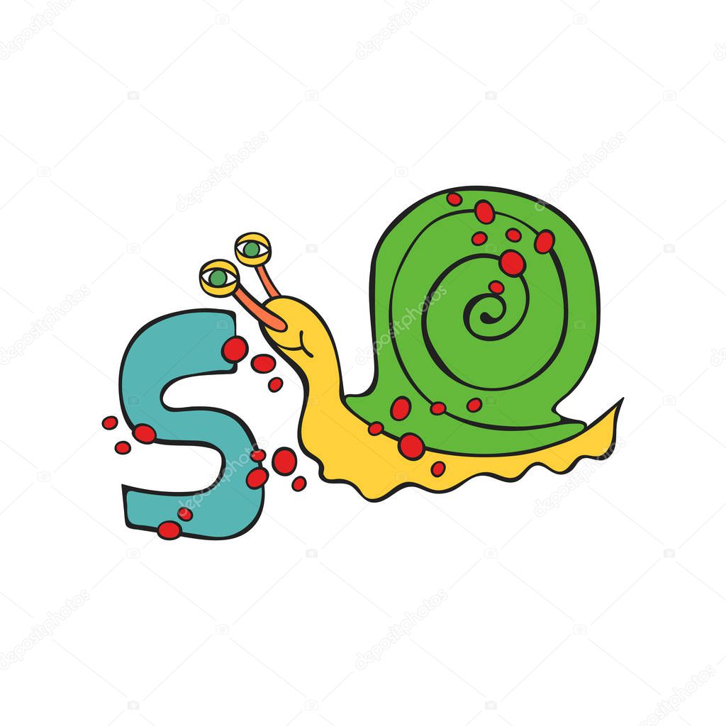 English letter S. Snail. Isolated vector object on white background.
