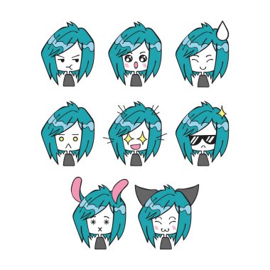 Küçük insanlar. Çizgi film. Duygular. Suratlar. Vektör nesnelerini beyaz arka plan üzerinde izole. Ayarla.