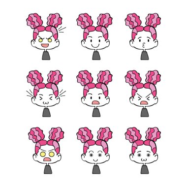 Küçük insanlar. Çizgi film. Duygular. Suratlar. Vektör nesnelerini beyaz arka plan üzerinde izole. Ayarla.