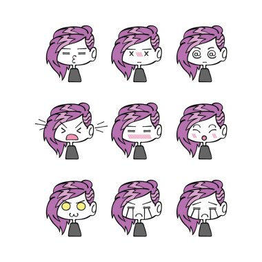 Küçük insanlar. Çizgi film. Duygular. Suratlar. Vektör nesnelerini beyaz arka plan üzerinde izole. Ayarla.