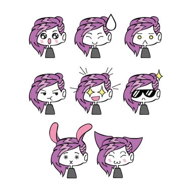 Küçük insanlar. Çizgi film. Duygular. Suratlar. Vektör nesnelerini beyaz arka plan üzerinde izole. Ayarla.