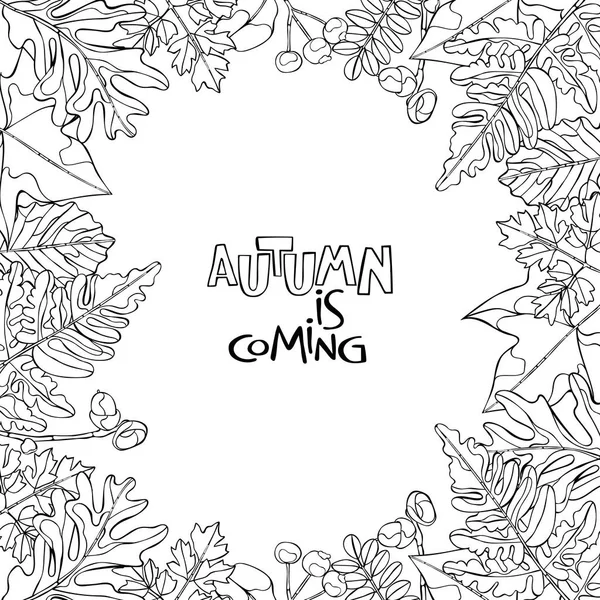 Autumn Coming Square Frame Autumn Leaves Lettering Isolated Vector Objects — Stock Vector