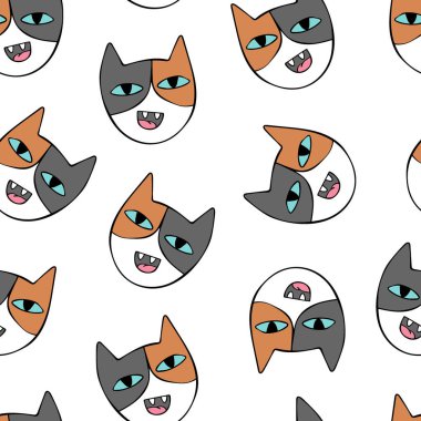 Sevimli kediler. Çizgi film baskısı. Dikişsiz vektör deseni (arka plan).