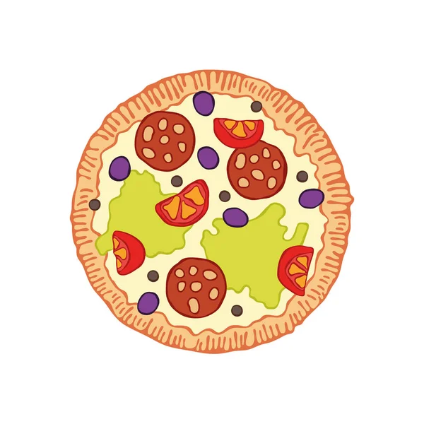 Pizza Lebensmittel Karikatur Isoliertes Vektorobjekt Auf Weißem Hintergrund — Stockvektor