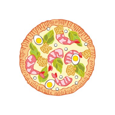 Pizza. Yemek karikatürü. Beyaz arka planda yalıtılmış vektör nesnesi.