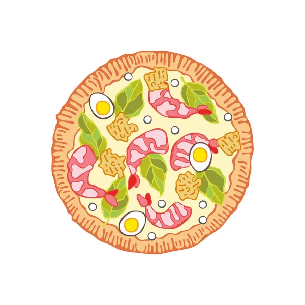 Une Pizza Caricature Alimentaire Objet Vectoriel Isolé Sur Fond Blanc — Image vectorielle