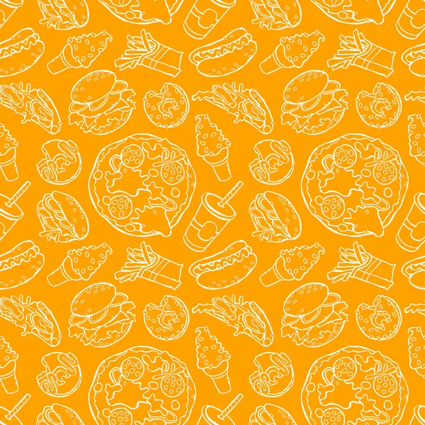 Cartoon Food Print Seamless Vector Pattern Background Fast Food — Stock Vector