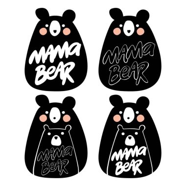 Mama bear and baby. Cartoon animal. Lettering. Isolated vector objects on white background. Set. vector