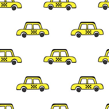 Taksi arabaları. Dikişsiz vektör deseni (arka plan, baskı).