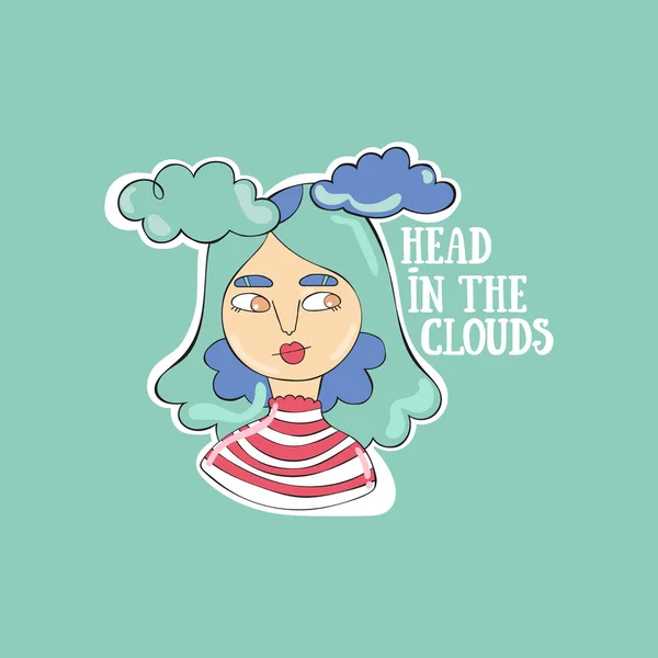 Cabeza Las Nubes Jovencita Hermosa Gente Dibujos Animados Letras Nubes — Vector de stock