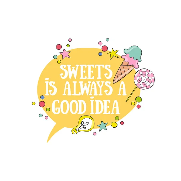 Sweets Always Good Idea Lettering Ice Cream Candy Light Bulb — Stock Vector