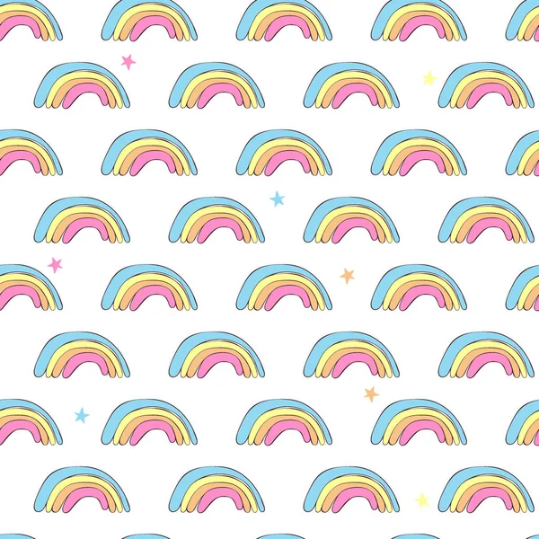 Rainbow Seamless Vector Pattern Background Cartoon Print — Stock Vector