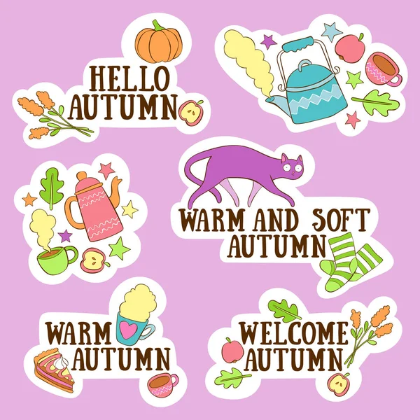 Cute Cats and Fall Leaves Kawaii Stickers