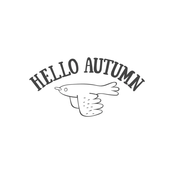 Hello Autumn Lettering Little Bird Isolated Vector Object White Background — Stock Vector