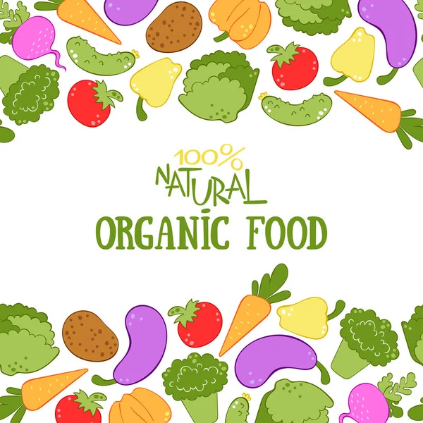 Alimento Orgánico Natural Verduras Brócoli Zanahorias Lechuga Tomate Pepino Calabaza — Vector de stock
