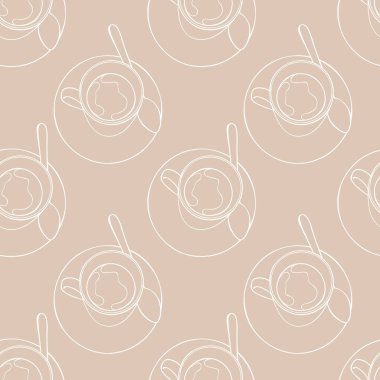 Sıcak içecekler. Çay fincanı ve kahve kupası. Kusursuz vektör deseni (arkaplan). Çizgi film baskısı.