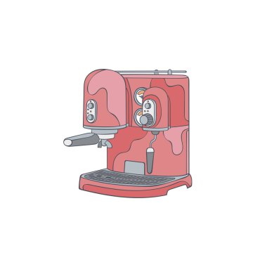 Kahve makinesi. Çizgi film sanatı. Beyaz arkaplandaki izole vektör nesnesi.