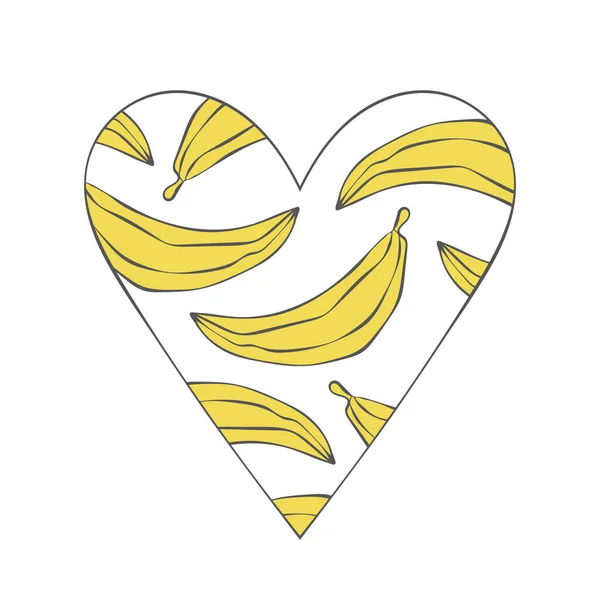 心臓だ 果物だ バナナ 白い背景に孤立したベクトルオブジェクト — ストックベクタ