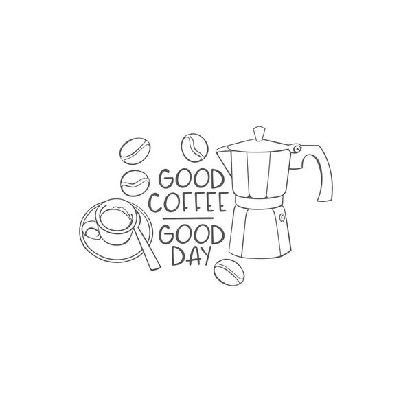Хороший Кофе Хороший День Кофейник Чашка Горячих Напитков Кофейные Зёрна — стоковый вектор