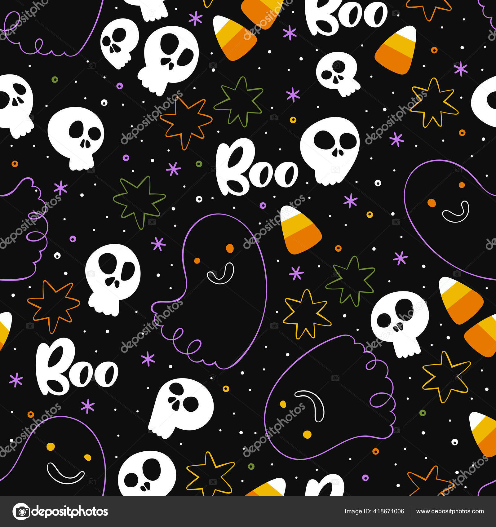 Halloween Background Lettering Skulls Ghosts Candy Halloween Sweets Holiday  Cartoon Stock Vector by ©EwaNew 418671006