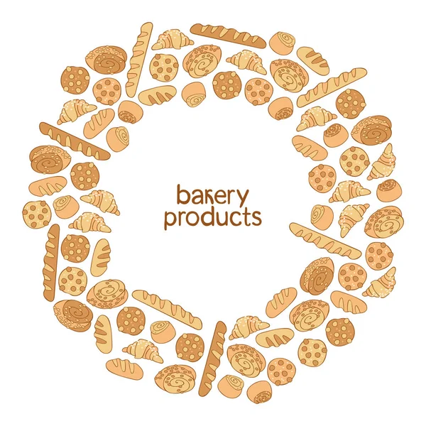 Productos Panadería Pan Baguette Pan Croissant Galletas Chocolate Dulces Pasteles — Vector de stock