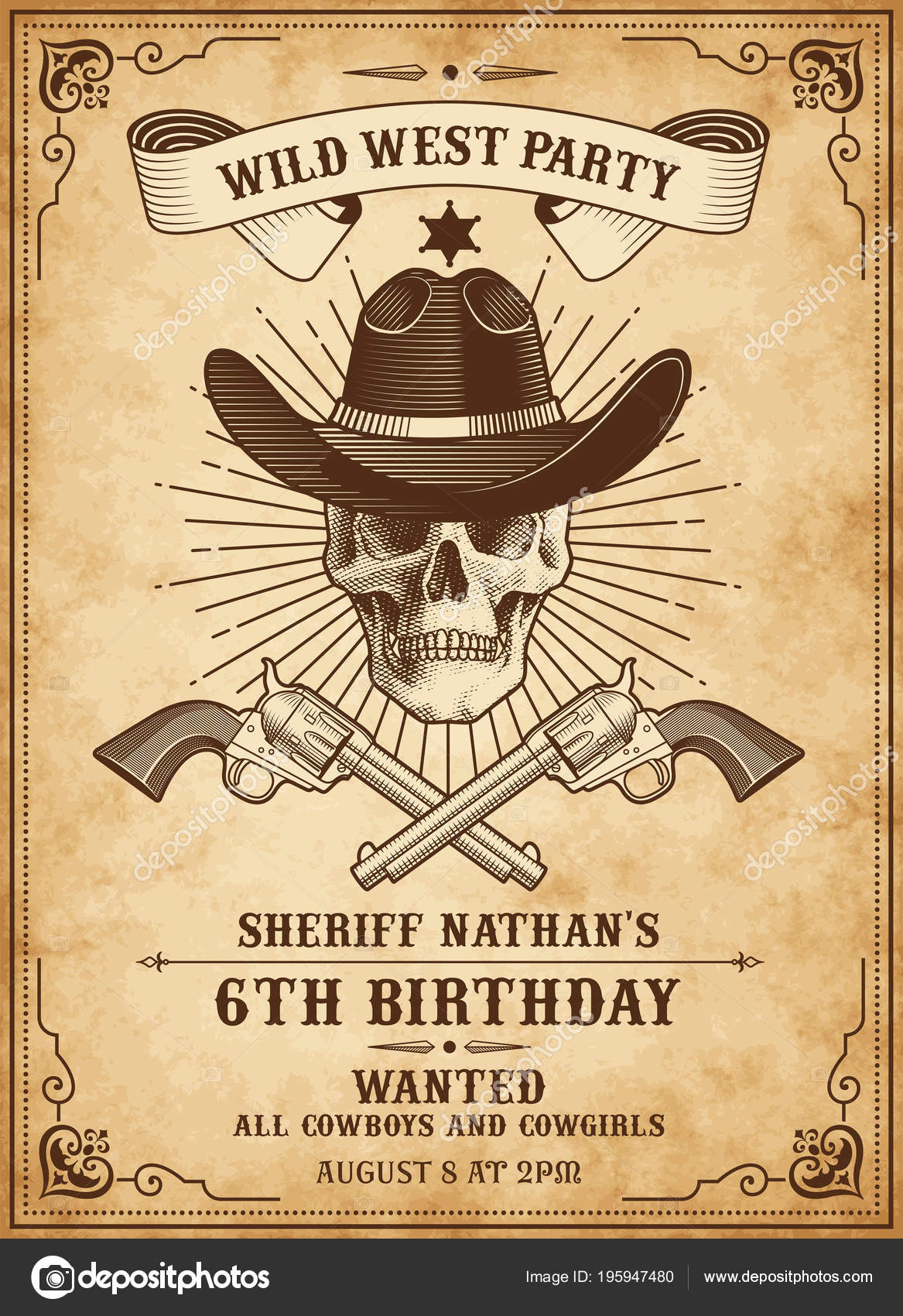 Vintage Looking Invite Template Party Event Wild West Cowboy Death Stock Vector Image By C Pingebat 195947480