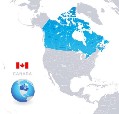 Vektör çiziminde Kanada idari harita Shades of Blue