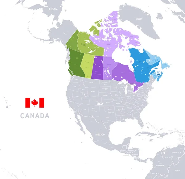 Ilustração Vetorial Canadá Mapa Administrativo Cores Vibrantes — Vetor de Stock