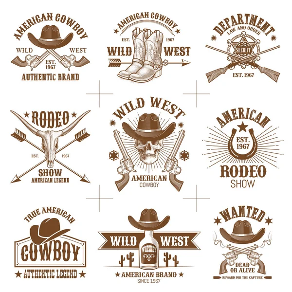 Collection Nine Wild West Logos Vector Illustrations — Stock Vector