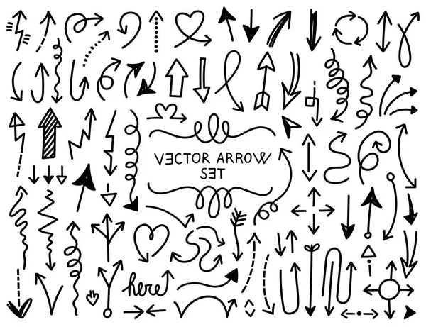 Gran Colección Vectores Dibujado Mano Flechas Símbolos — Vector de stock