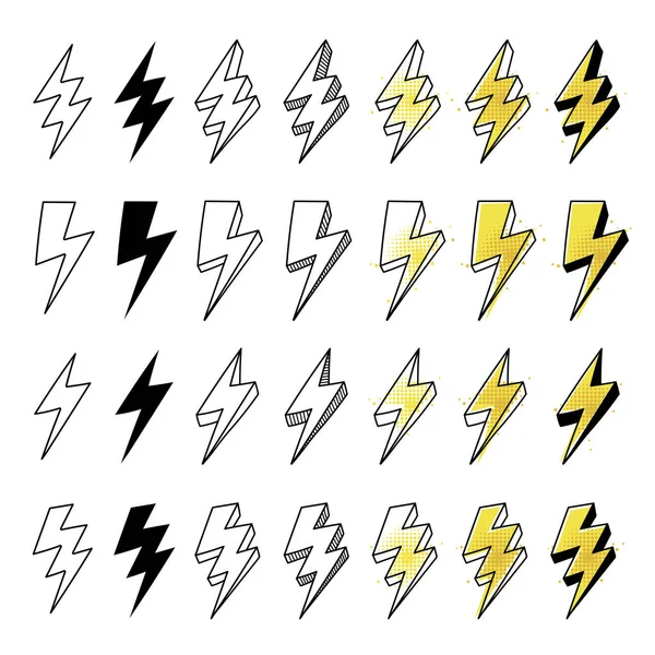 Gran Conjunto Ilustraciones Tornillos Vector Lightning Dibujados Mano — Archivo Imágenes Vectoriales