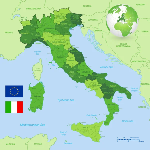 Mappa Politica Vettoriale Italia Con Confini Della Regione Delle Province — Vettoriale Stock