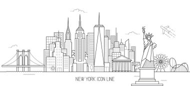 New York skyline vektör çizim satırı sanat tarzı