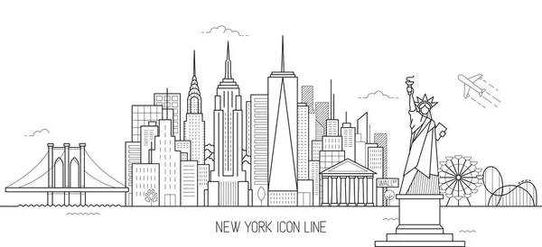 New York Skyline Vector Illustration Line Art Style — Stock Vector