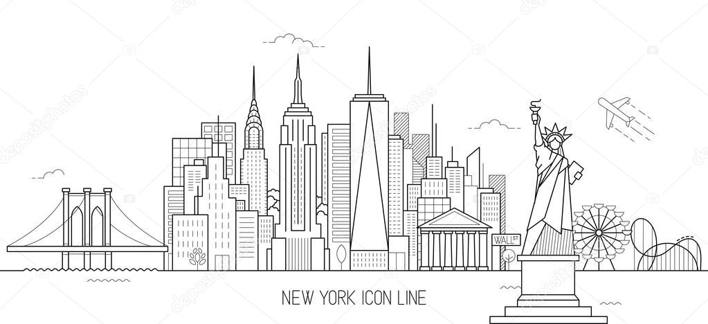 New York skyline vector illustration in line art style