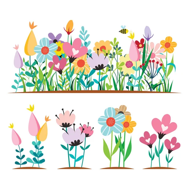 Flores Primavera Design Conceitos Vetoriais Ilustrações Isoladas Sobre Branco — Vetor de Stock