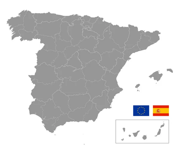 Vector Grey Map Spain Administrative Borders — Stock Vector