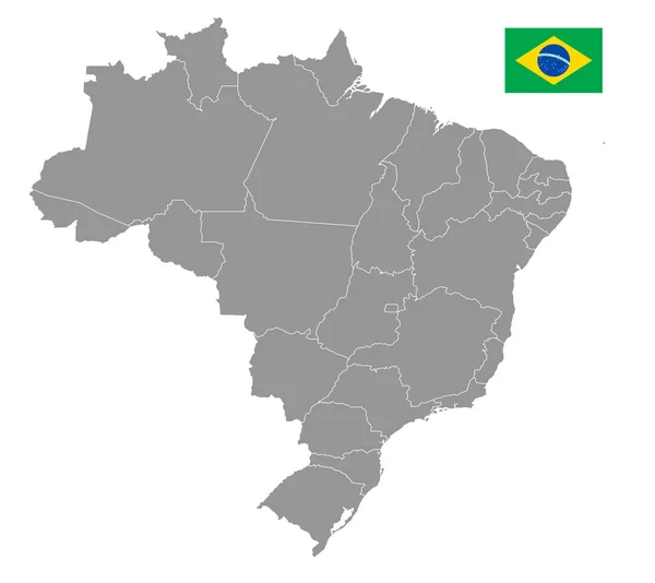 Mapa Vetorial Cinzento Brasil Com Fronteiras Administrativas — Vetor de Stock