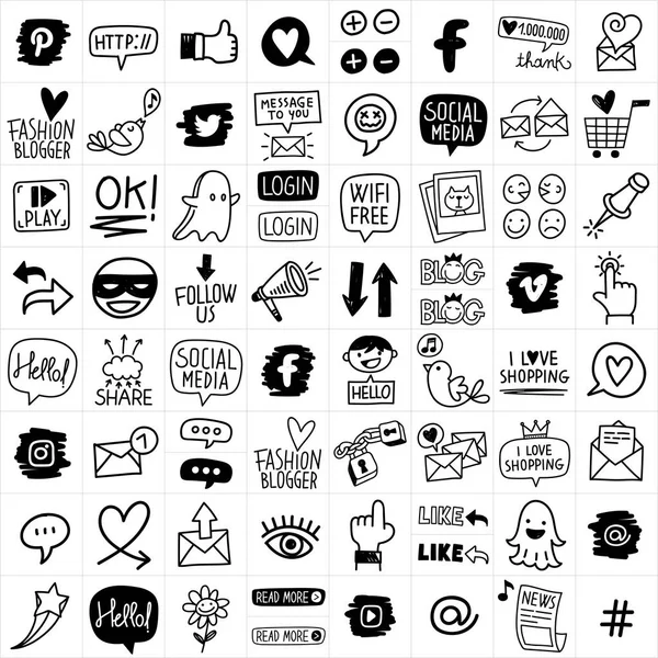 Big Very Cute Hand Drawn Vector Social Media Icon Illustration — Vettoriale Stock