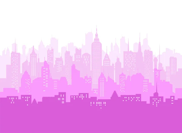 Estilo Plano Cidade Skyline Vetor Ilustração Paisagem Urbana Tons Rosa — Vetor de Stock