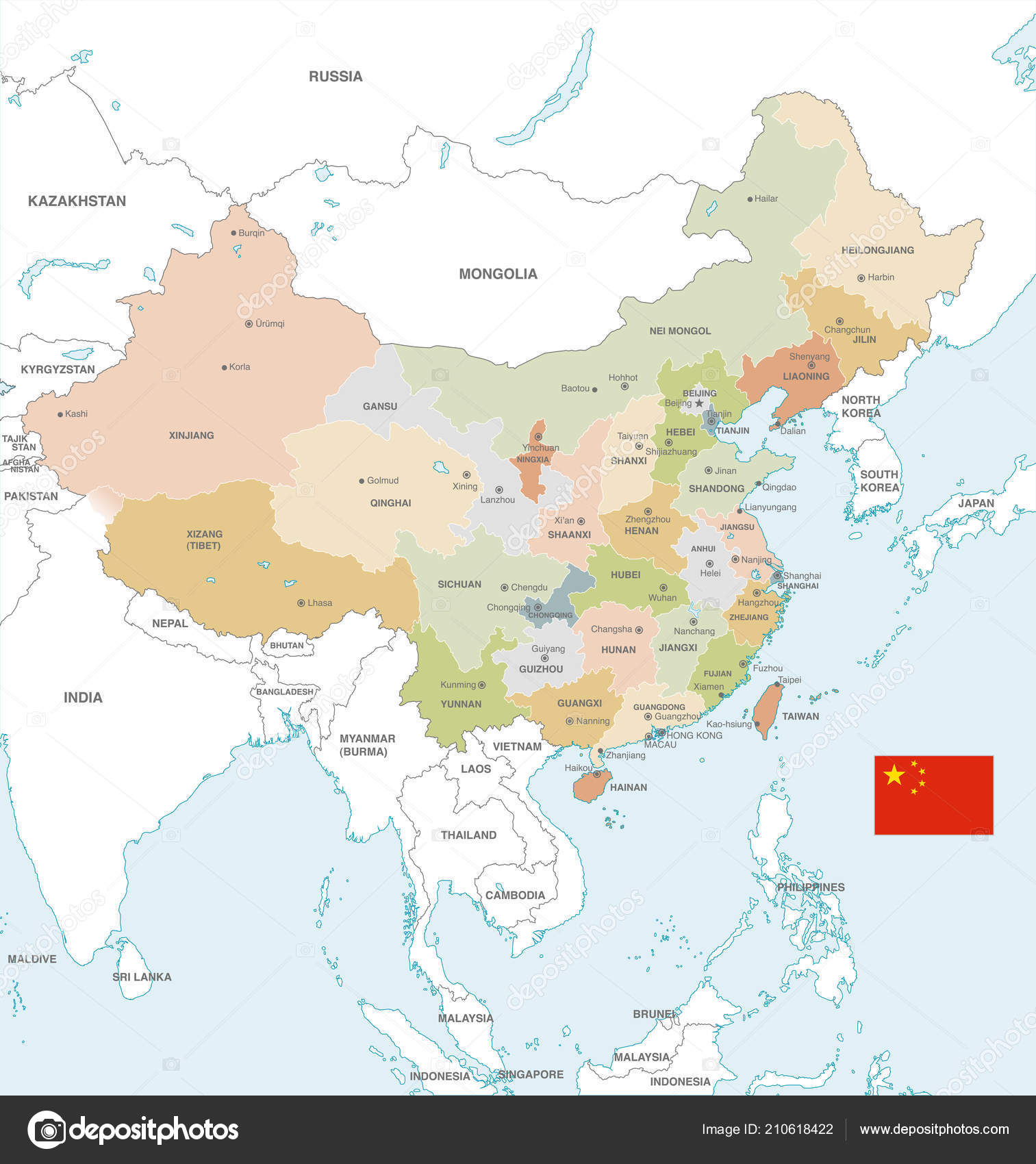 Vector Map China Administrative Borders City Region Names International