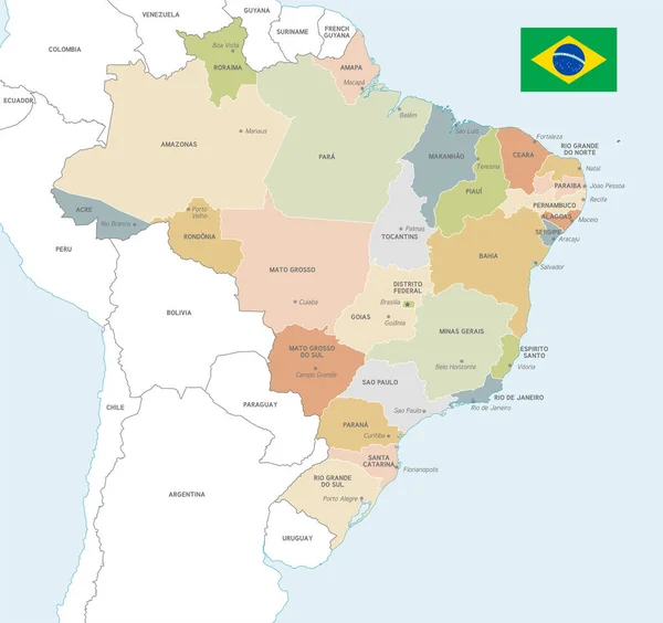 Färgglada Vector karta över Brasilien — Stock vektor