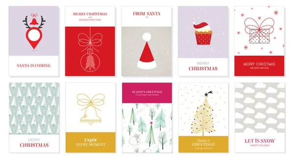 Coleção Cartões Felicitações Natal Com Estilo Mínimo Desenhado Mão — Vetor de Stock