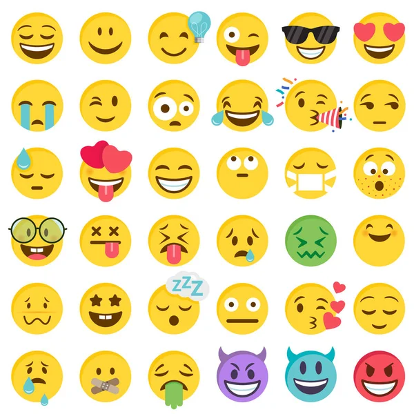 Conjunto Grande Emoticons Cartoonish Vetor Alta Qualidade Estilo Design Plano —  Vetores de Stock