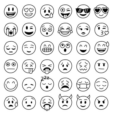 Elle çizilmiş vektör komik emoticons büyük toplama