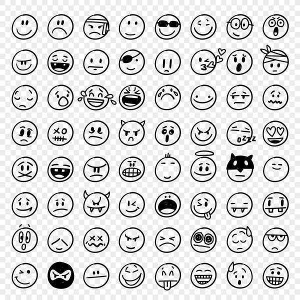 Big Collection of 64 hand drawn vector funny emoticons