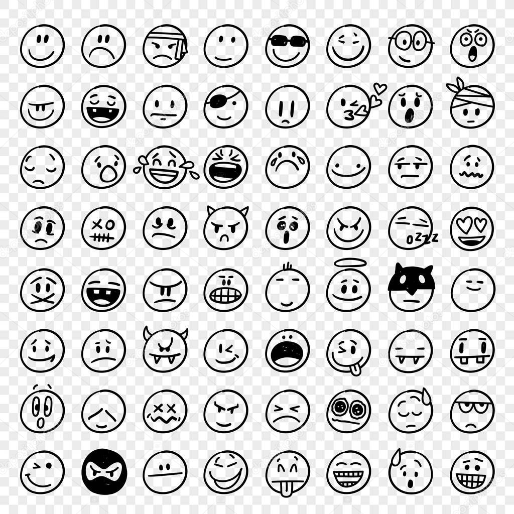 Big Collection of 64 hand drawn vector funny emoticons